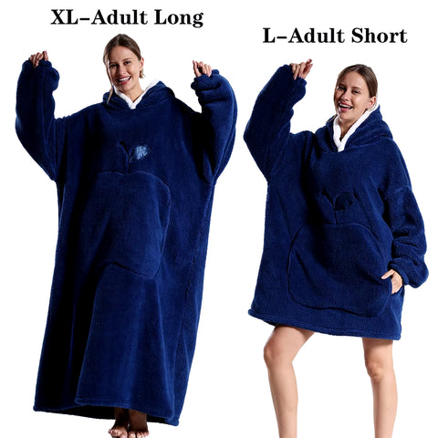 2024 New Women Hoodies Plush Flannel Warm Sweatshirts Apple Embroidery Wearable Blankets Adult Oversized Loose Solid Pullover